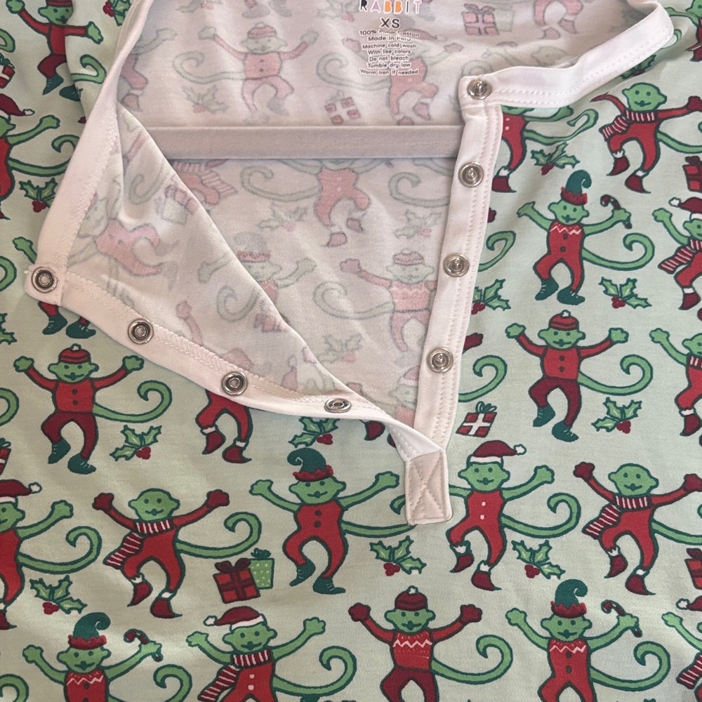 Roller Rabbit Mint Green Holiday Monkey Print Pajama Nightgown - Picture 3 of 6